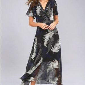 LULUS: FERN CANYON BLACK PRINT MIDI DRESS (New)
